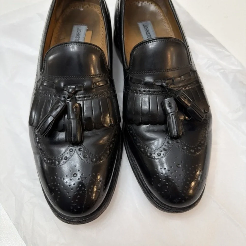 Johnston & Murphy Men 8D Black Leather Tassel Kiltie Loafers Wingtip Brogue 1553